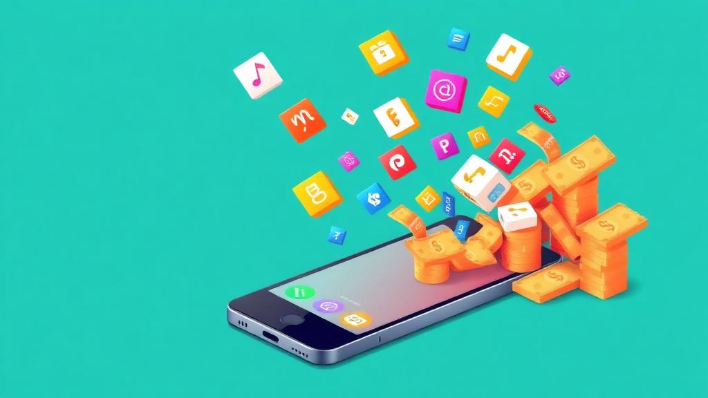 Smartphone with money earning apps and coins coming out of the screen