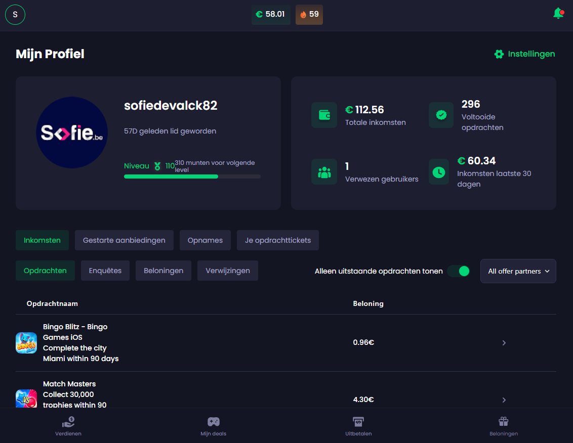Bekijk de echte verdiensten van een van onze gebruikers