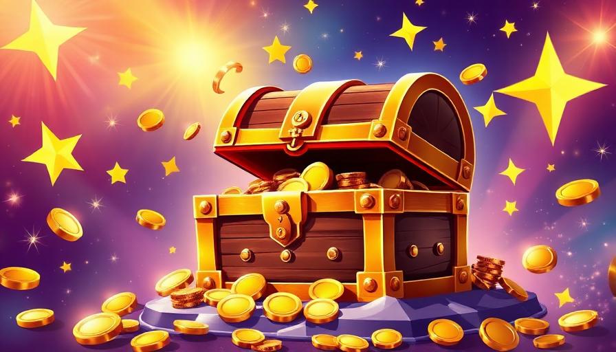 Treasure chest with gold coins and stars for winning real money