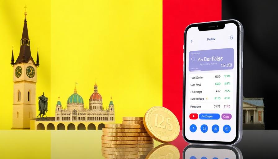 Belgian flag with smartphone and euro coins for online earnings
